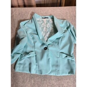 Maurices Mint Green Cropped Blazer XL Lace Back Bow Detail Open Front Jacket